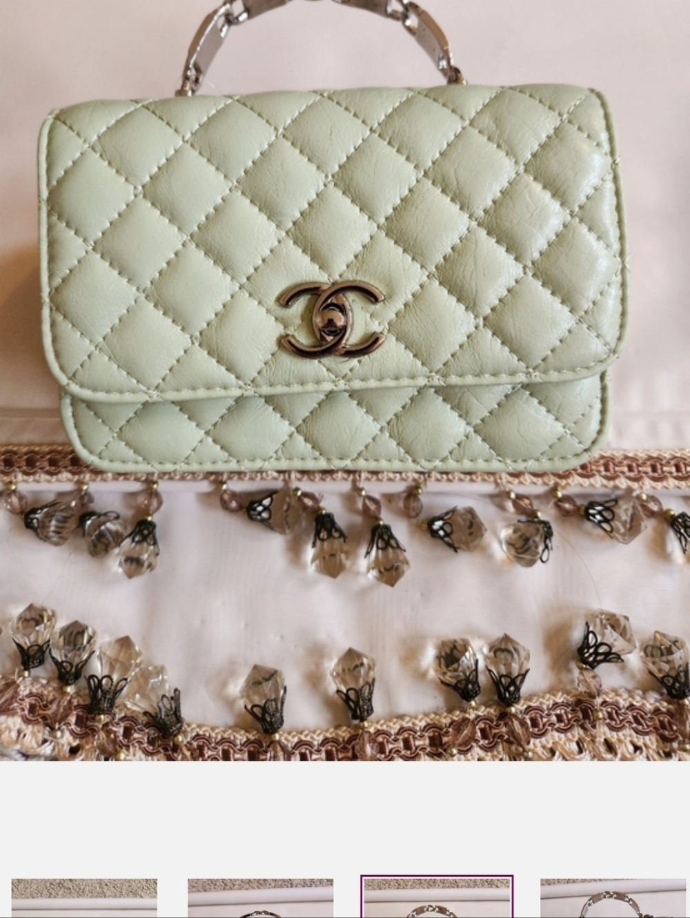 Quilted Light Green Top-Handle Women's Bag
